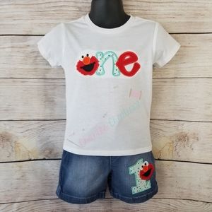 Elmo 1st Birthday Custom Made Embroidery Set